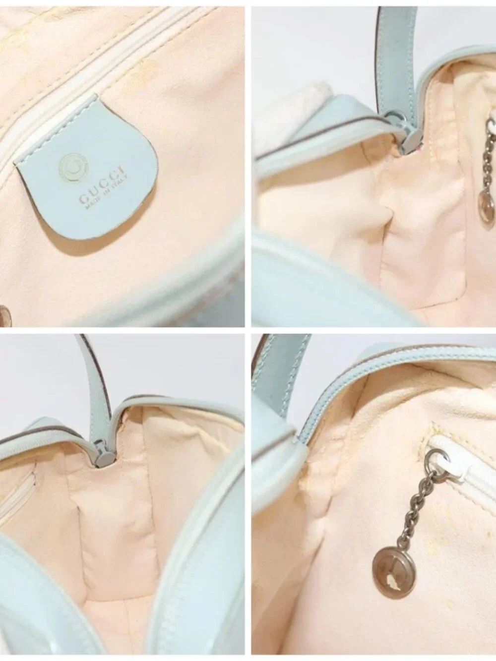 GUCCI Shoulder Bag Patent leather Light Blue Silver Auth ep14972